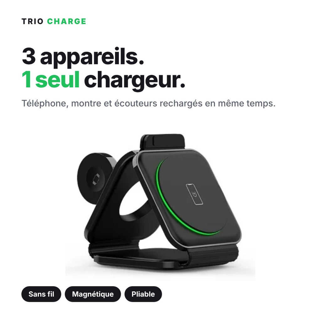 Trio Charge, station de charge sans fil 3 en 1 pliable et magnétique