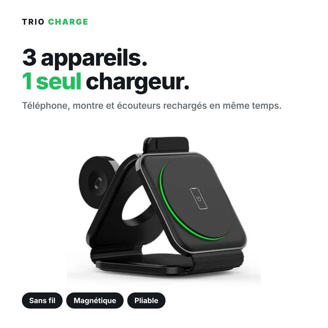 Trio Charge, station de charge sans fil 3 en 1 pliable et magnétique
