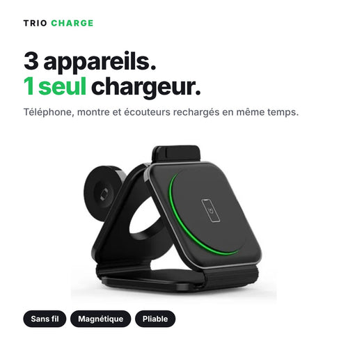 Trio Charge, station de charge sans fil 3 en 1 pliable et magnétique